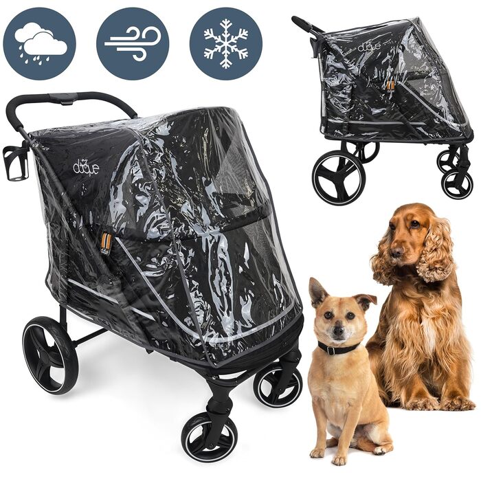 Buggy для собак MY DUQUE CHAMP XL – великий, для великих собак, чорний, з дощем, місцем для напоїв та вантажним відсіком (50кг)