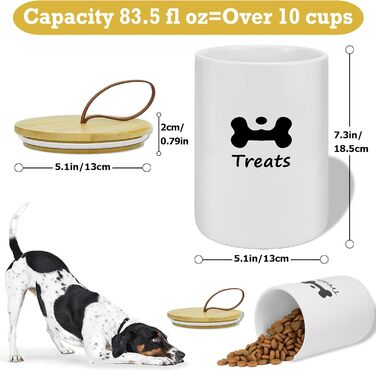 Керамiчний контейнер для ласощів для собак, 7.7'x5', білий, з кришкою