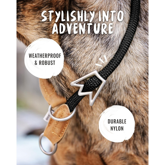 Нашийник для собак Rudelkönig Emma - Елегантний нашийник-стоп для собак з шкіри та нейлону - ø 12 мм - Зручний навчальний нашийник для великих собак (6, Чорний)