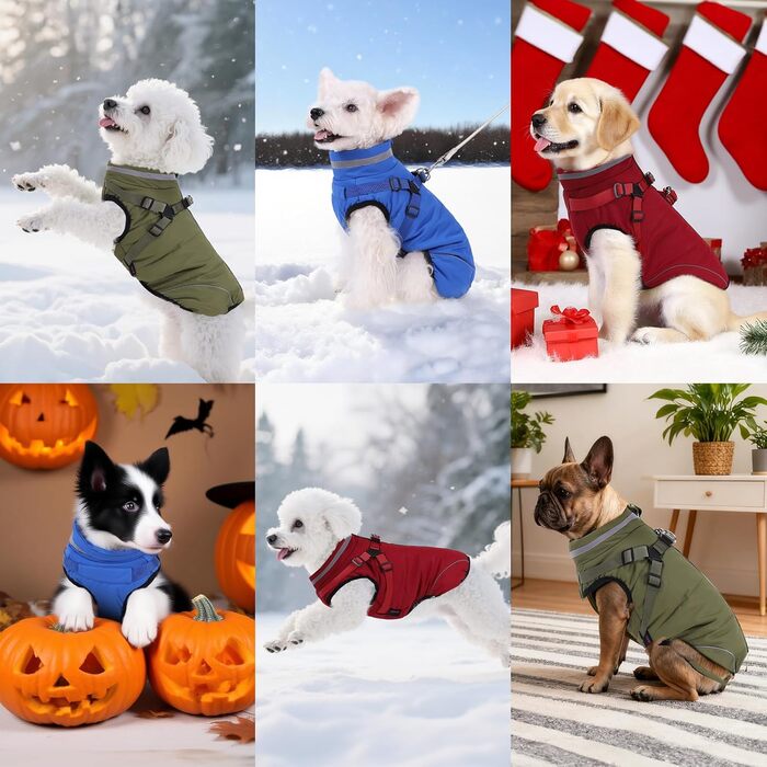 Тепла зимова куртка для собак Poseca: вітро- та водонепроникна, 2-в-1, з жилетом, для цуценят, на блискавці, червона