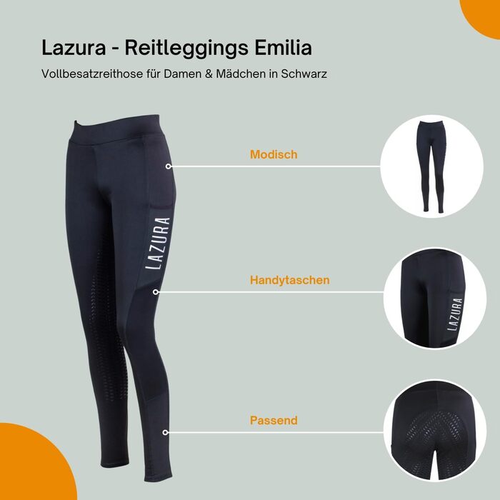 Лазура - Ріддінгінси для жінок та дівчаток Емілія | Повний силіконовий покрив | Ріддінгінси з двома кишенями для телефону | Доступні у п'яти кольорах | Розміри 116-176 та 34-46 (116, Чорний)