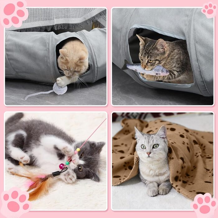 Туннель для котів XIAPIA, складаний, з м'ячиком, інтерактивна іграшка, для кошенят, кроликів, морських свинок, ігровий тунель для дому та вулиці
