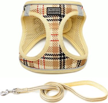 Нашийник для собак маленьких порід з повідком, анти-тягнучий, світловідбиваючий, дихаючий, нагрудник для цуценят (Бежевий, S, Обхват грудей: 29-33 см)