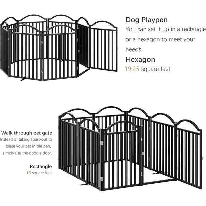 Металеве вольєр для собак BHG Freistehendes Hundegitter, без монтажу, з дверцятами, широке, 243,8 x 81,3 см, аккордеон, для дому та саду, білий (8 панелей, чорний)