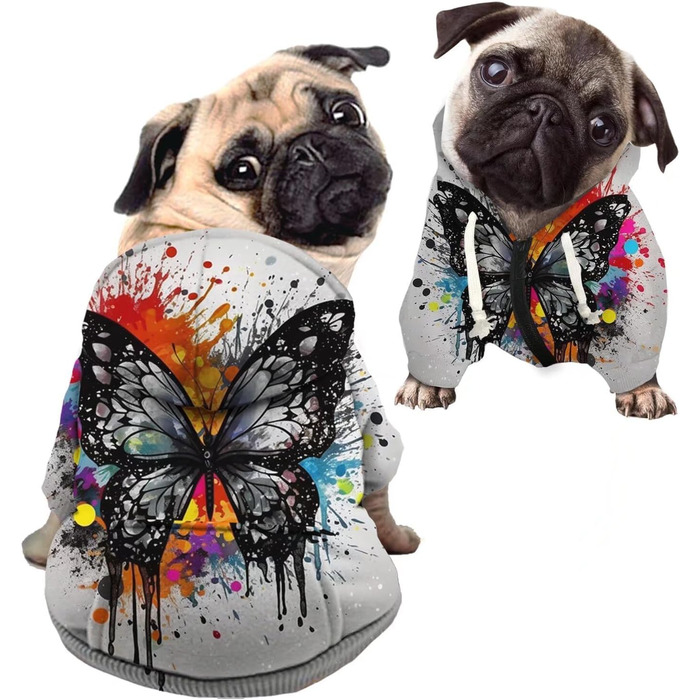 Пуловер для собак Kuiaobaty з принтом жирафи, одяг для домашніх тварин, стильний капюшон, еластичний, іграшковий, светр для котів та собак (Large 42x65x50 см), акварельний метелик