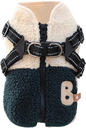 Зимовий теплий одяг для собак - куртка з флісовою підкладкою з отвором для шлейки, для холодної погоди, для маленьких та середніх собак, осінь, зелений та білий