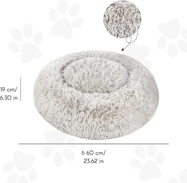Кругле ліжко для собак та котів, діаметр 60 см, сірого кольору, м'яке, пухнасте, кошик для собак маленьких та середніх порід
