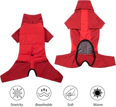 Флісовий теплий зимовий одяг для собак Heywean: куртка, комбінезон, піжама для малих, середніх та великих порід. Червоний колір.