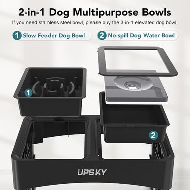 UPSKY 2-в-1 підняті миски для собак для повільного годування, 4-рівнева регульована підставка, проти проливання, поїлка, нековзка миска для корму і води для маленьких собак