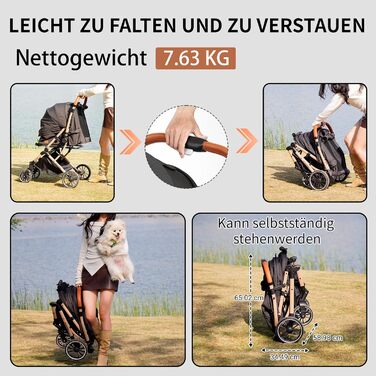 Візок для собак EchoSmile, складний, до 20 кг, для маленьких та середніх собак та котів, з поворотним ручкою, амортизацією та знімним чохлом (чорний)