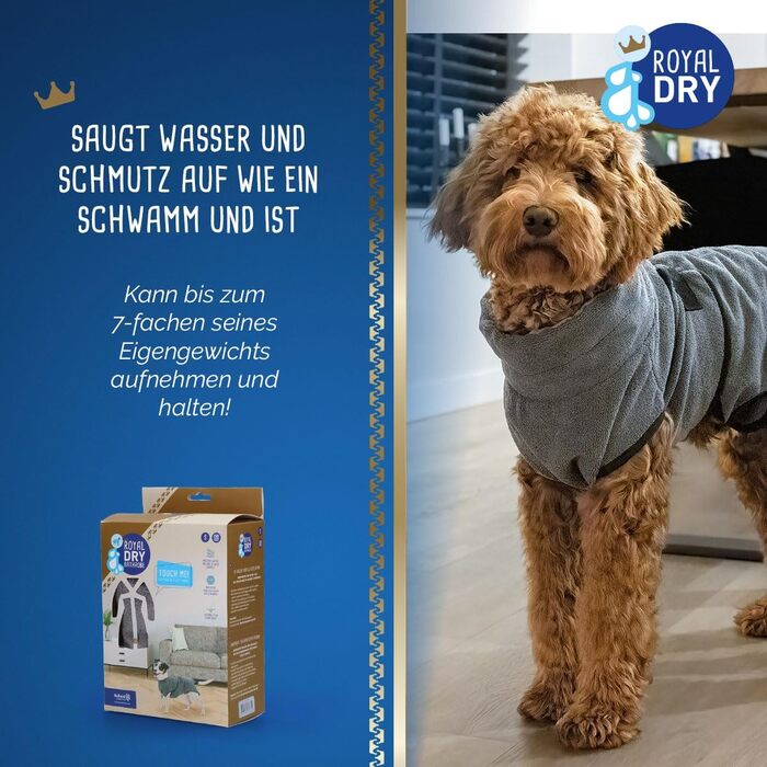Рушник для собак Роя - серія Dry Hundebademante, сірий, мікрофібра, 60-68 см, для середніх собак, швидковисихаючий, з кільцями