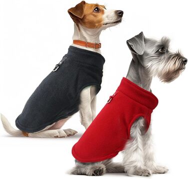 Пуловер для собак та котів, теплий флісовий пуловер, зимова куртка для собак з повідком (Аква+зелений, XL) (Червоний+чорний, M)