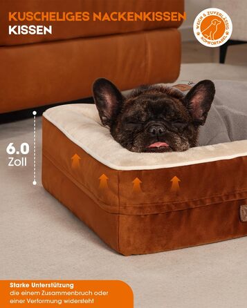 Ортопедичне ліжко для собак середніх порід, кошик для собак, що можна прати, з піною у формі яйця, вологостійкий диван для собак з неслизьким дном та чотиристоронні подушки (Коричневий, 61x46x15см)