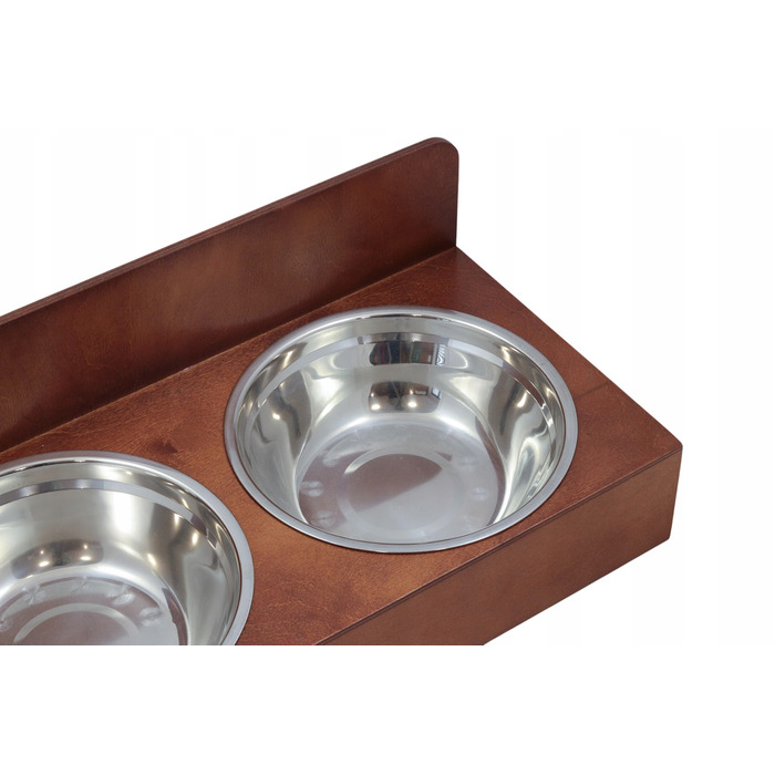 Подвійна дерев'яна підставка для мисок собаки, коричнева