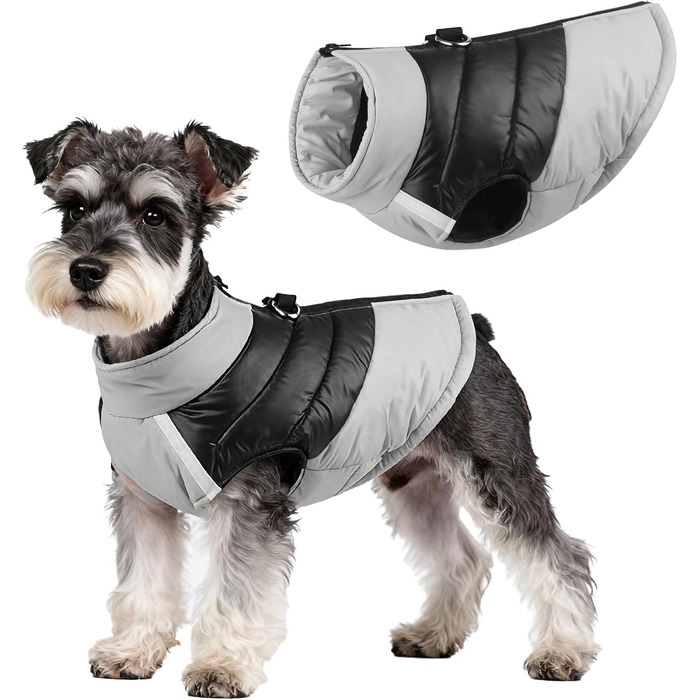 Зимова куртка для собак маленьких та середніх порід, тепла та вітронепроникна, з подвійним D-подібним кільцем, для катання на лижах, на відкритому повітрі (сіра, XL)