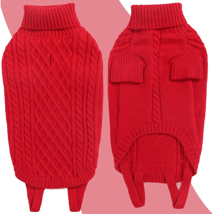 Теплий святковий светр для собак - червоний, з отвором для повідка, для чихуахуа, рейнхаунд та котів (S, груди 40 см, спина 28 см)