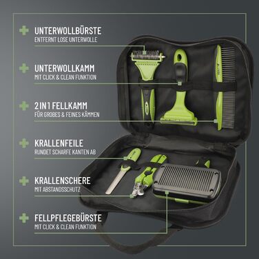 Набір для догляду за шерстю ReaVET для собак та котів (6 предметів): щітка, знімач ковтунів, щітка для підшерстка, гребінець від бліх, ножиці для обрізання кігтів, сумка для аксесуарів