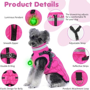 Водонепроникний зимовий одяг для собак HezzLuv, тепла куртка для собак з отвором для повідка, рожевий, 4XL