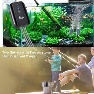 AQQA Акваріумний повітряний насос 1.7W, тиха багатофункціональна батарейна помпа для акваріума та риболовлі, для подачі кисню, для дому та на вулиці