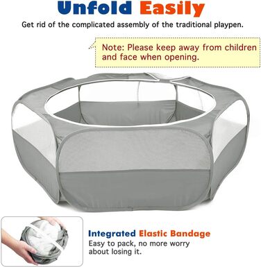 Клітка-манеж для дрібних тварин VavoPaw, сіра: для кошенят, цуценят, кроликів, хом'яків. Атмосвітлива сітка, водонепроникний матеріал, легко складається