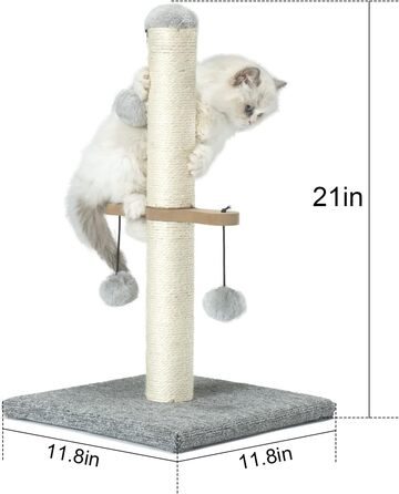 Дряпак для котів PAWSFANS, сизалевий, з підвішеною іграшкою, 53,3 см, сірий, для кошенят і малих котів, для дому