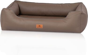 Ортопедичне собаче ліжко Knuffelwuff Lovelock M-L з штучної шкіри, 85 x 63 см. Знімний чохол, легко чистити, для великих, середніх та маленьких собак (Earth, L 105 x B 75 x H 25 см)