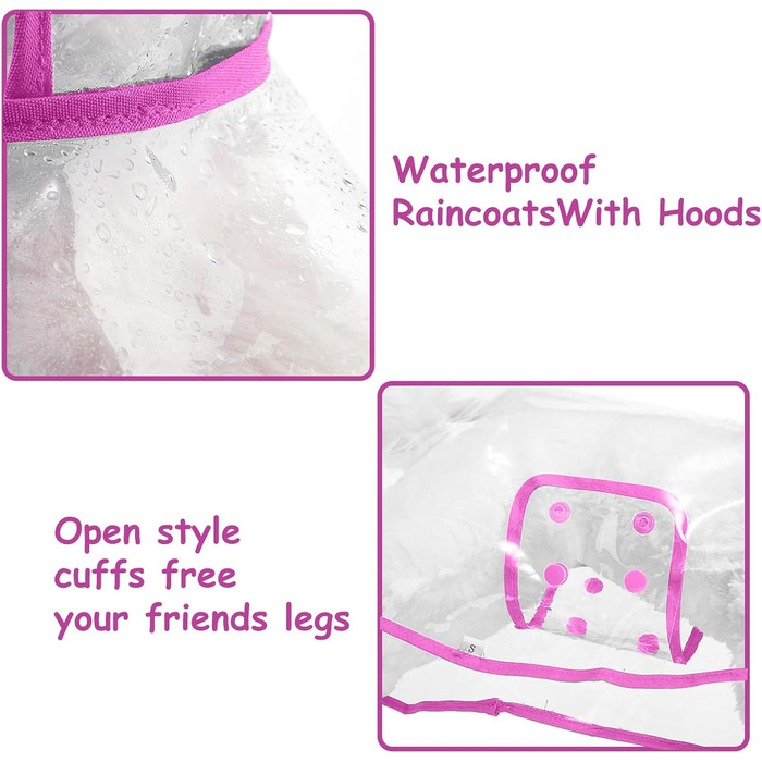 Дощовик для собак PETCUTE, водонепроникний, з капюшоном, PVC, дихаючий, для середніх та великих собак, рожевий