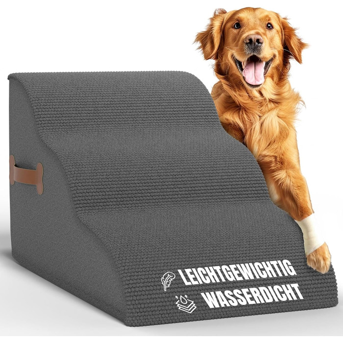 Сходинка для собак Nuraya: 3 сходинки, 40 см, з антиковзким покриттям. Підходить для маленьких собак та котів. Зручна для доступу до диванів та ліжок. Легко миється.