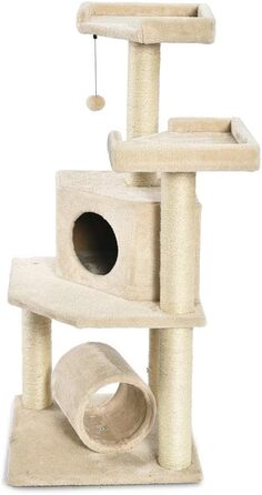 Дряпак для котів Amazon Basics з тунелем і стовпчиком, X-Large, 48×48×109 см, бежевий