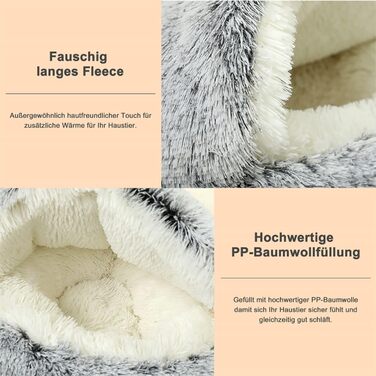 Кругле ліжко для собак та котів Freyamy Ø60 см, напівзакрите з капюшоном, тепле, зручне, коричневе, М