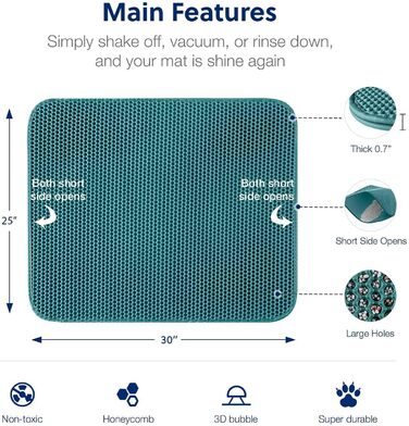 Килимок для котячого туалету WePet, лоток для котячого туалету - середній розмір, стільникова структура, двошаровий килимок, без фталатів, захист від сечі, водонепроникний, легко чиститься, контролює розсипання наповнювача, 61 x 38.1 см, Бежевий