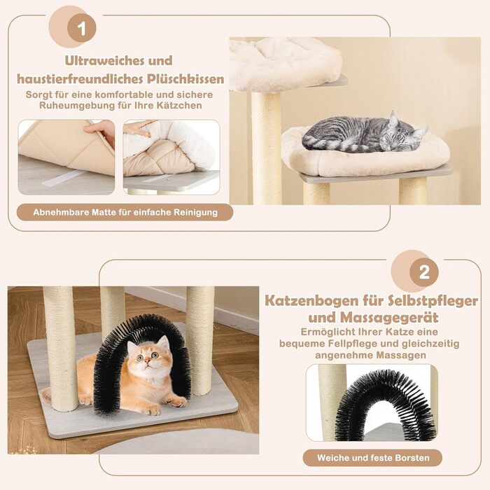 Кігтеточка для котів Costway 6-ярусна, 176 см, з лежаком, будиночком та аркою, сіра