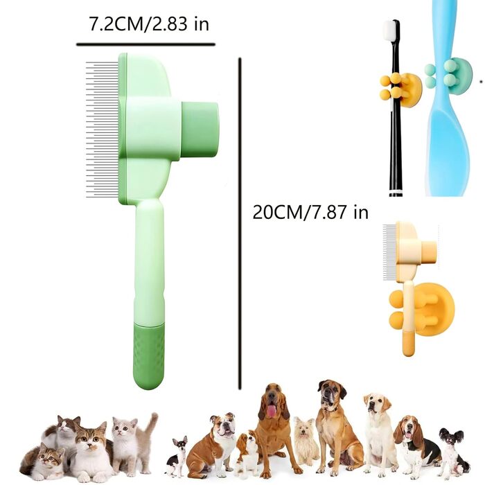 Щітка для тварин для котів та собак, анти-колюча, з 2 силіконовими гачками, для довгої та короткої шерсті, видаляє підшерсток, самоочисна, анти-блошиний гребінь, гребінь від кліщів, гребінь з дрібними зубцями