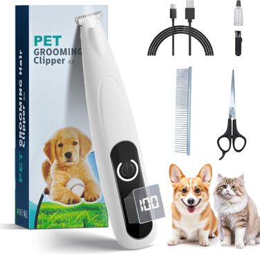 Триммер для догляду за лапами собак та котів з LED-підсвіткою, цифровим дисплеєм, вологостійкий, бездротовий, тихий, USB-зарядний, професійний