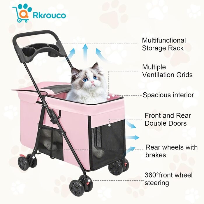 Дитяча коляска для тварин для котів та собак, рожевий колір, до 25 кг