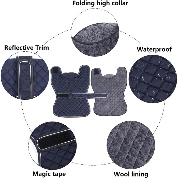 Водонепроникний зимовий одяг для породистих собак (Вінтерхаунд, Віпет, Лурчер), тепла куртка з флісовою підкладкою, для великих та середніх порід, темно-синій, розмір S (обхват спини 51-53 см)