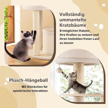 Дерев'яний кігтеточки Costway 143 см: кігтеточки з товстою колоною, сизаль, платформа, сизалеве покриття, іграшковий м'ячик та сходинка. Активний комплекс для котів, 143 см.