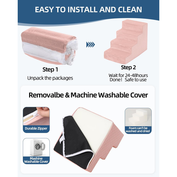 Сходинки для собак Vfrog: 4-ступеневі, 44.5 см, з високощільним пінополіуретаном, для собак та котів