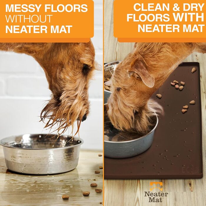 Силіконова підкладка для мисок собак і котів Neater Pet Brands, водонепроникна, коричнева, 81,3x61 см – захист підлоги від води і корму