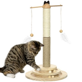 PawHut Cat Tower 56H см з 3-рівневим поворотним столом, дошкою для кігтеточок, іграшкою-м'ячем, кігтеточкою з натурального дерева для котів