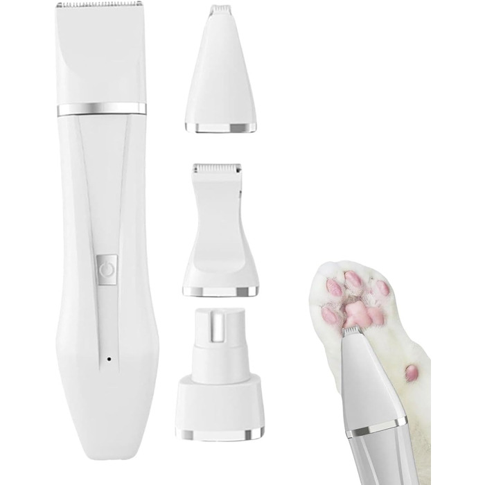 Багатофункціональний бездротовий тихий тример для догляду за тваринами, 4-в-1: тример, триммер для лап, точилка для нігтів. Підходить для собак, котів та інших дрібних тварин (білий)