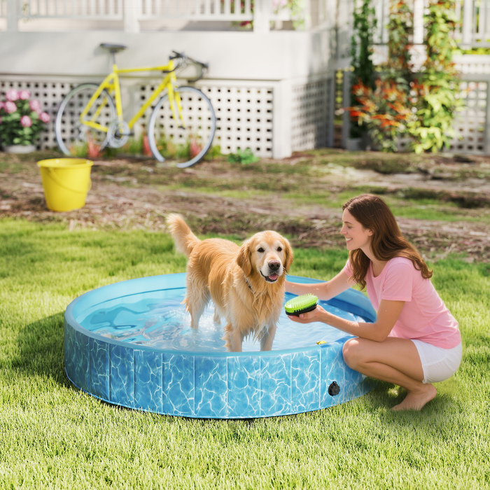 PawHut Dog Pool Складаний весловий басейн з фонтаном і подушкою для води Дизайн Ø160 x 30 см Нековзна ванна для собак Басейн для собак і кішок | Аосом
