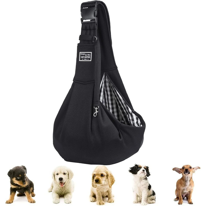 Тканина-слінг для цуценят, двостороння, звільняє руки для собак та котів, м'яка та зручна, регульована сумка-переноска для прогулянок, подорожей та покупок (чорна)