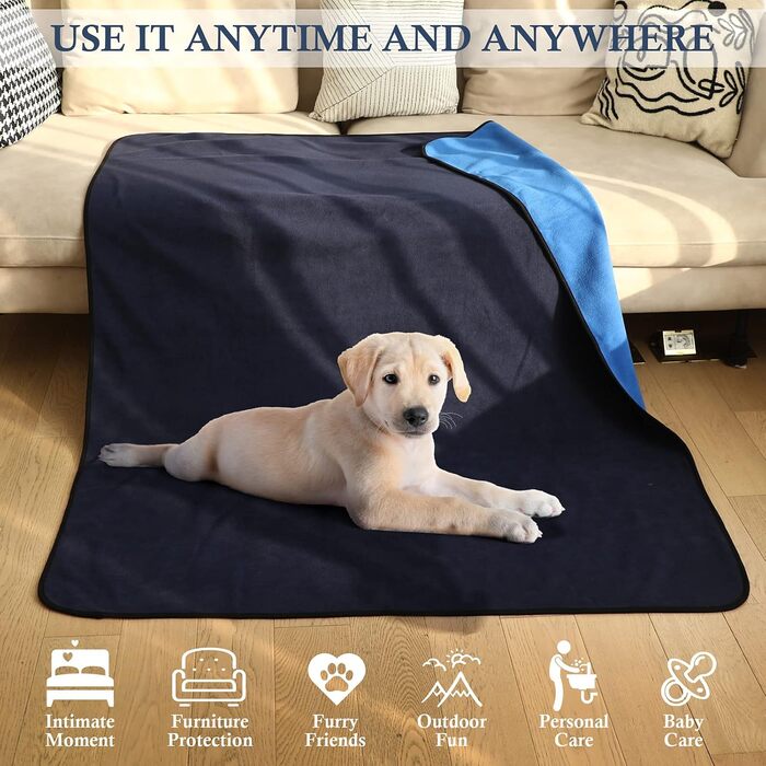 Водонепроникний плед для собак PETTOM 152x127 см, м'який плед для великих і маленьких собак, захисний плед для дивану, ліжка, автокрісла, меблів - 30°C, великий, синій