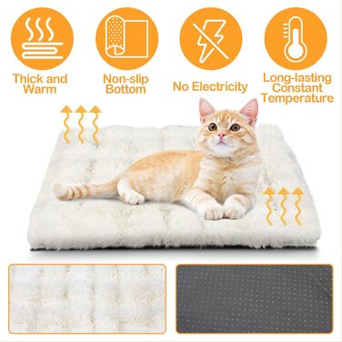 Самогріюча ковдра для домашніх тварин Wdmiya 60x45 см, для котів та собак, миюча, флаєцева, без електроживлення, для автомобіля. Білий колір, розмір M.