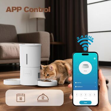 Автоматична годівниця для котів та собак AONBOY з Wi-Fi, 2 напівокремі, 5л - Таймер, контроль через додаток
