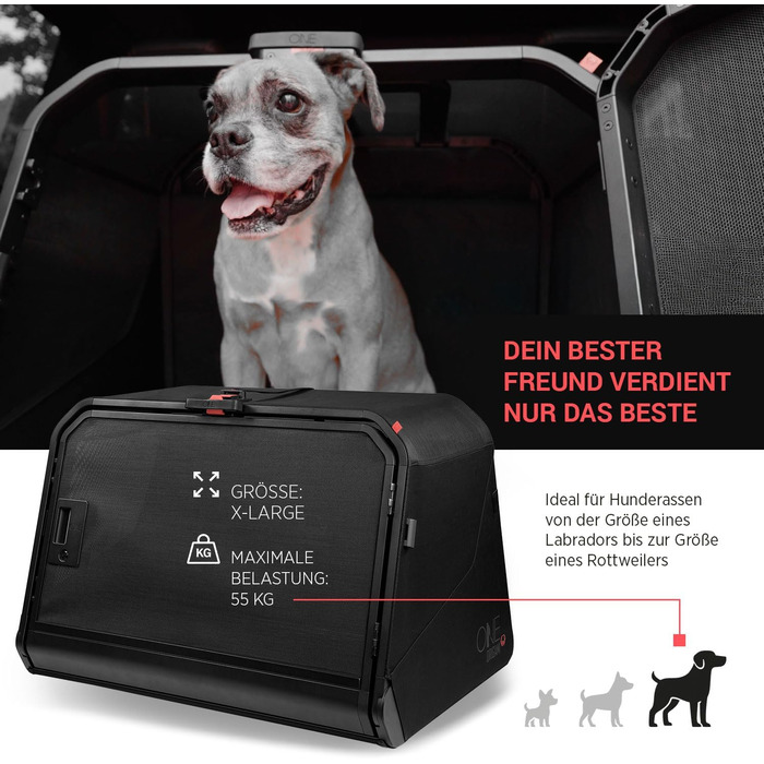 Транспортна переноска для собак 1one1 Origami Medium, алюмінієва, для авто, складна, з тестуванням на безпеку, для собак до 55 кг