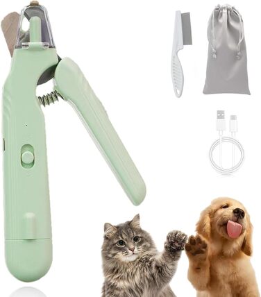 Кризачки для собак та котів 2-в-1 з LED-підсвічуванням – безпечна стрижка кігтів без страху, професійний інструмент для грумінгу, зелений