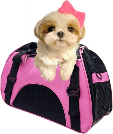 Транспортна сумка для собак та котів DONYER, рожева, з м'якою конструкцією та сіткою зверху та з боків, розмір 44 x 20 x 30 см