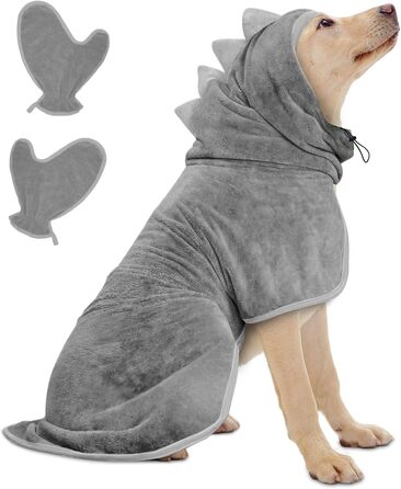 Рушник для собак з мікрофібри, халат для собак, швидковисихаючий, з регульованим коміром на липучці, для великих, середніх та маленьких собак/котів (Сірий, M)